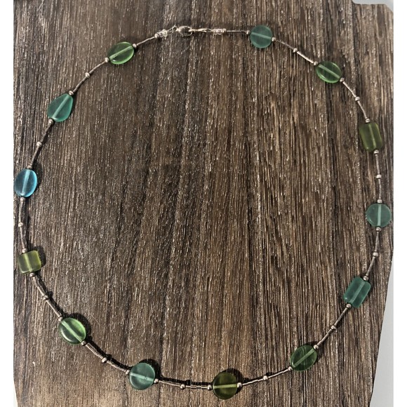 Vintage Artisan 925 Sterling Silver Art Glass Bead Necklace - Picture 2 of 8